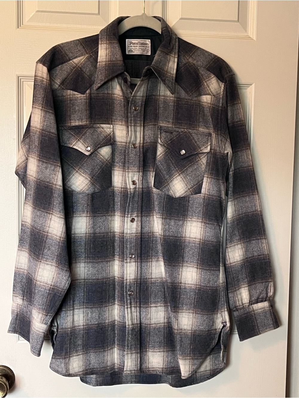 Vintage Pendleton NWOT Wool Men's M Brown Plaid Western Wear Pearl Snap Shirt